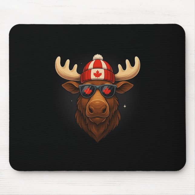 Canada Day Canadian Flag Maple Leaf Moose Sungles  Mouse Pad (Front)