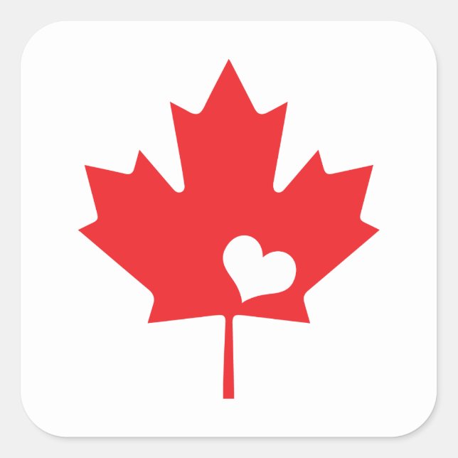 Canada Day Canadian Maple Leaf and Heart Square Sticker (Front)