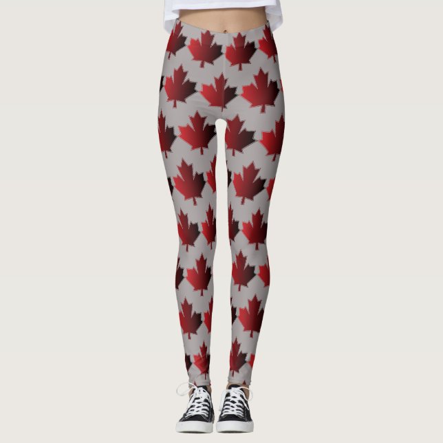 Canada Day Canadian Maple Leaf Leggings Red Grey (Front)