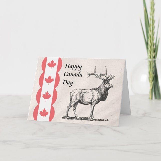 Canada Day Card with Moose and Flag Icons. (Front)
