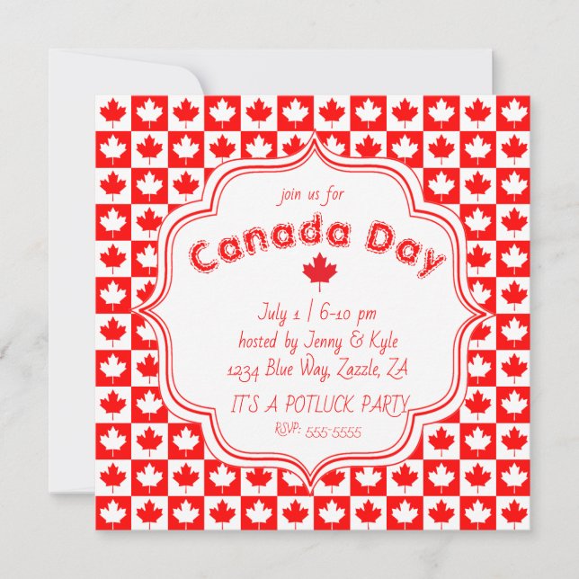 Canada Day Chequerboard Invitation (Front)
