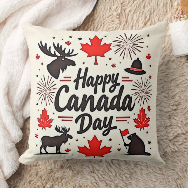 Canada Day Fun Vibes Throw Pillow (Blanket)