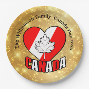 Canada Day Gold Party Personalize Name Year 9" Paper Plate