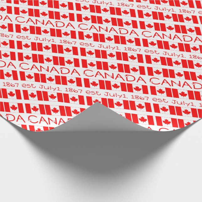 Canada Day Maple Leaf Canadian Flag Red Typography Wrapping Paper (Corner)