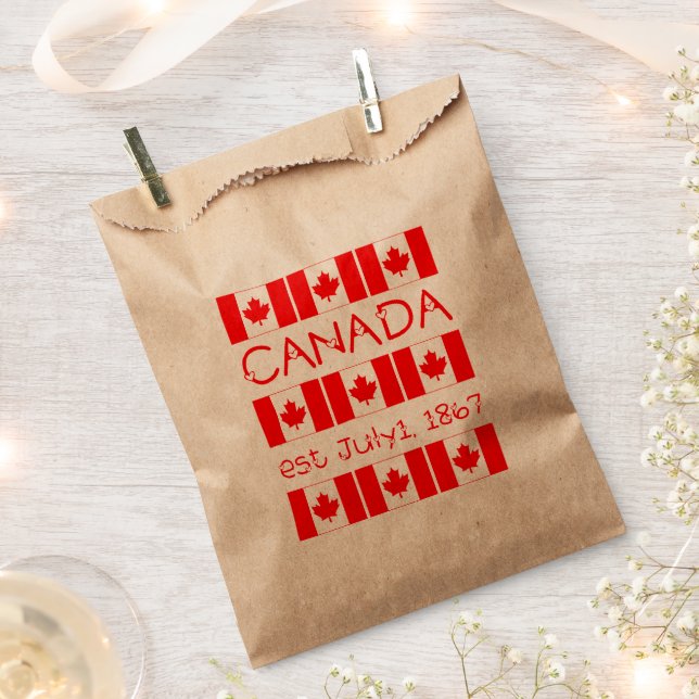 Canada Day Maple Leaf Canadian Flag Typography Favour Bag (Clipped)