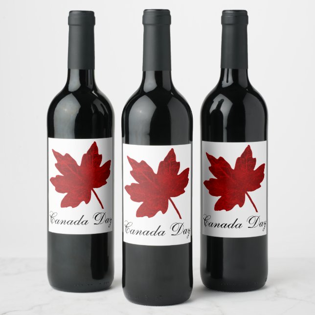 Canada Day Maple Leaf or Your Message Wine Label (Bottles)