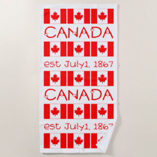 Canada Day Maple Leaf Pattern Canadian Flag Beach Towel