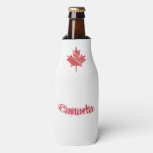 Canada Day maple leaf red & white flag Bottle Cooler
