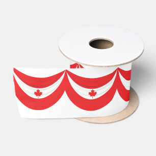 Canada Day Maple Leaf   Stripes Celebration Satin Ribbon