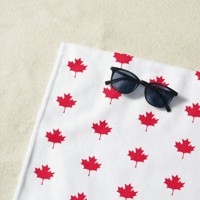 Canada Day Mapleleaf White Beach Towel (In Situ)