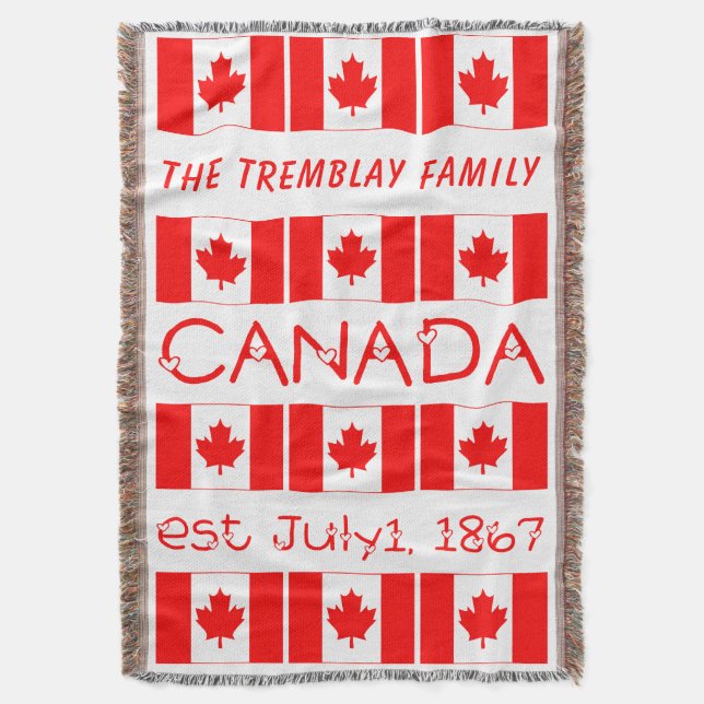 Canada Day Red Maple Leaf Pattern Canadian Flag Throw Blanket (Front Vertical)