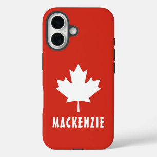 Canada Day Red White Canadian Flag Maple Leaf Name iPhone 16 Case