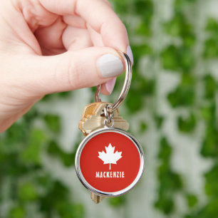 Canada Day Red White Canadian Flag Maple Leaf Name Keychain