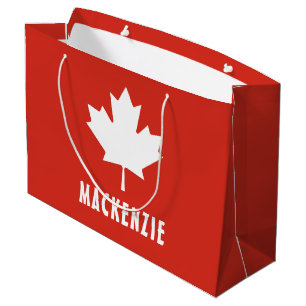 Canada Day Red White Canadian Flag Maple Leaf Name Large Gift Bag