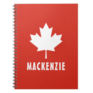 Canada Day Red White Canadian Flag Maple Leaf Name Notebook