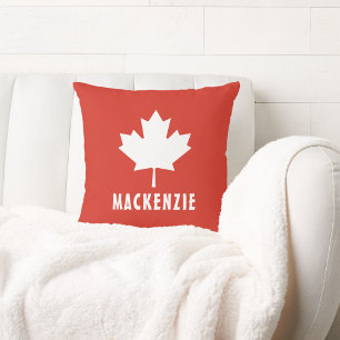 Canada Day Red White Canadian Flag Maple Leaf Name Throw Pillow