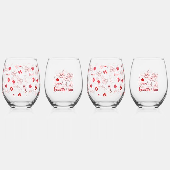 Canada Day Stemless Wine Glass (Front)