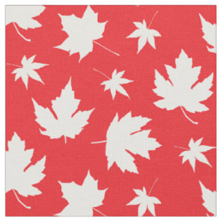 Canada Day White Maple Leaf Pattern on Red Fabric