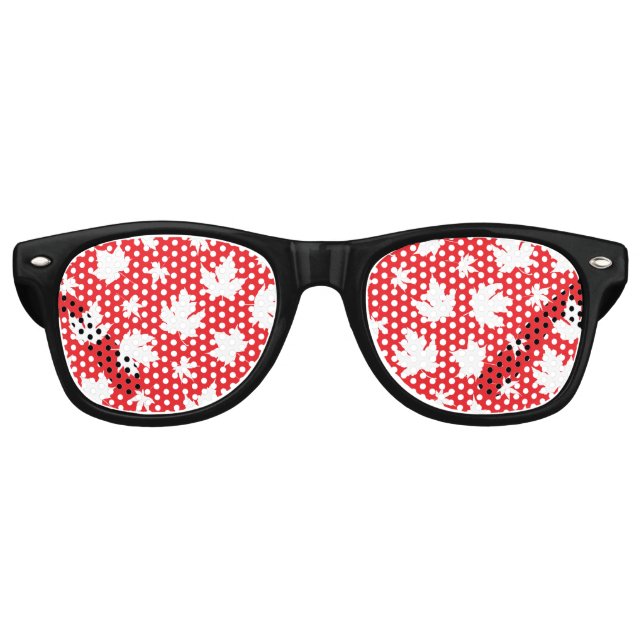 Canada Day White Maple Leaf Pattern on Red Retro Sunglasses (Front)