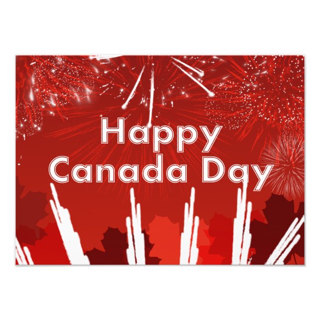 Canada Day with Fireworks and Maple Leaves Photo Print (Front)