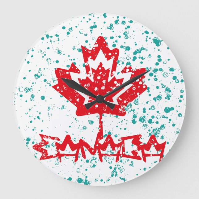 CANADA double RAIN EARTH MAPLE BY MASANSER PIXELAT Large Clock (Front)