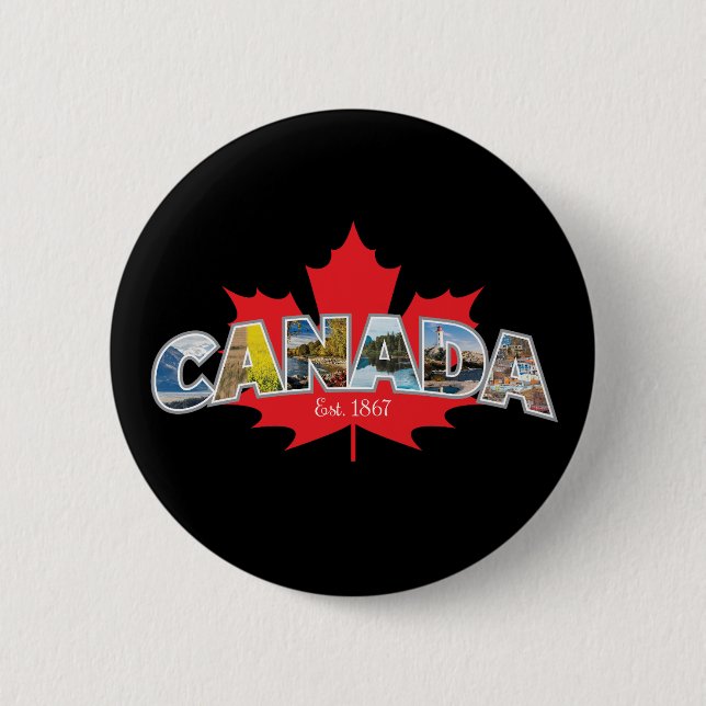 "Canada Est. 1867" With Maple Leaf Graphic 2 Inch Round Button (Front)