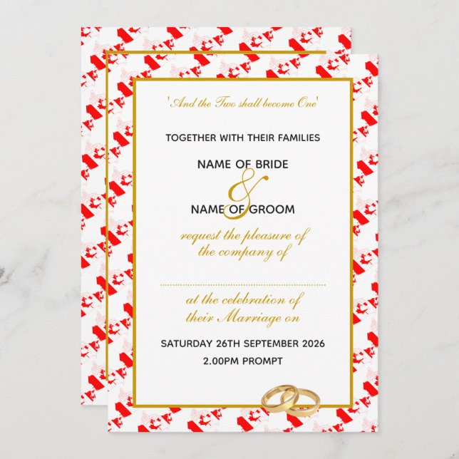 CANADA Faux Gold Trim Personalized Wedding Invitation (Front/Back)