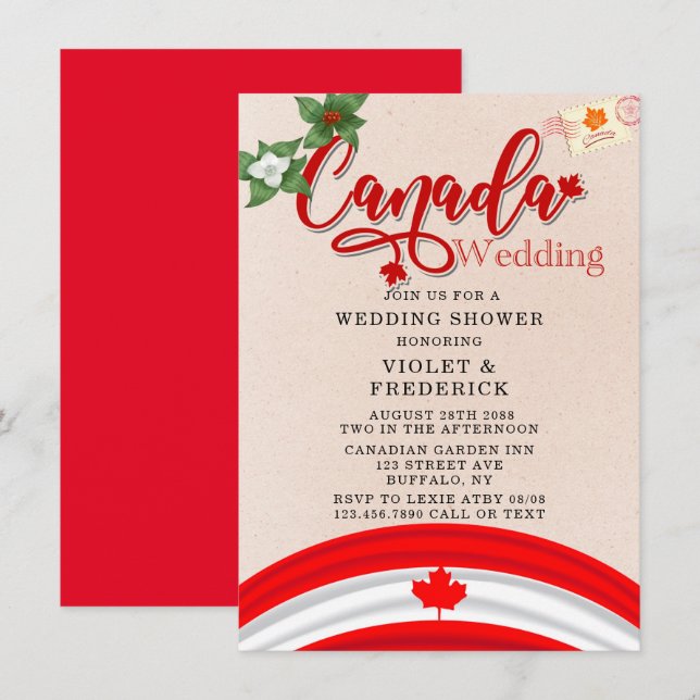 Canada Flag and Florals Wedding Shower Invitation (Front/Back)