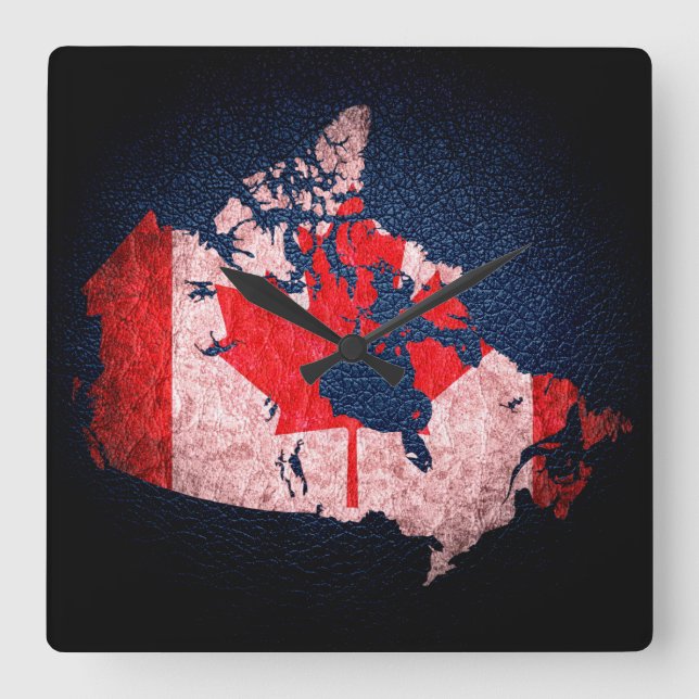 Canada Flag and Map Square Wall Clock (Front)