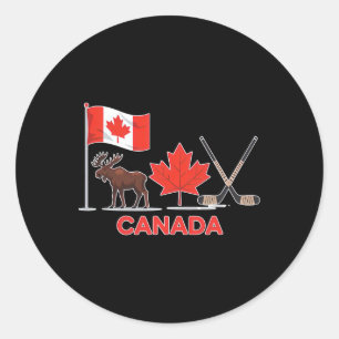 Canada Flag Canadian Maple Leaf Deer Ice Hockey Classic Round Sticker