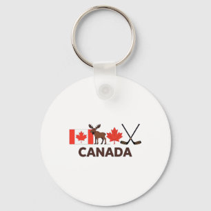 Canada Flag Canadian Maple Leaf Deer Ice Hockey Keychain
