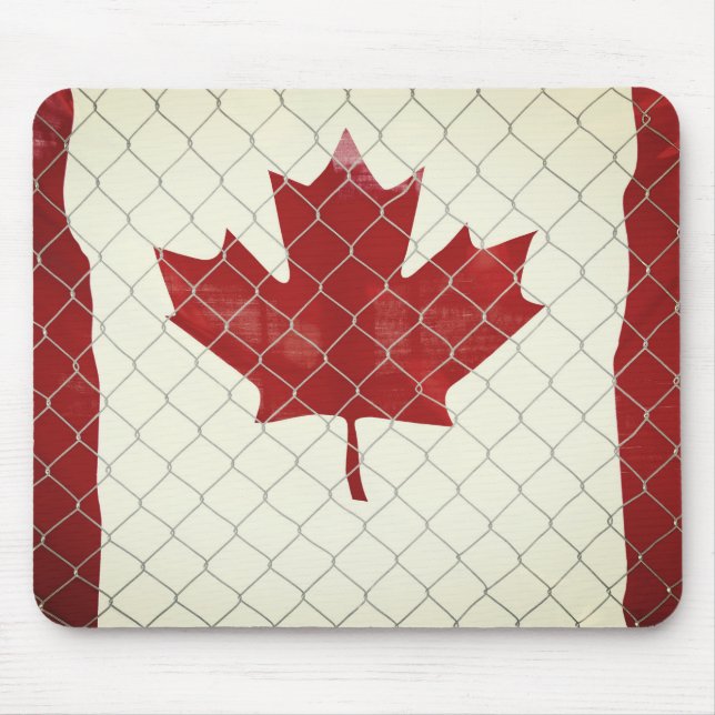 Canada Flag. Chain Link Fence. Rustic. Cool. Mouse Pad (Front)