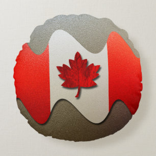 Canada Flag-Chrome by Shirley Taylor Round Pillow