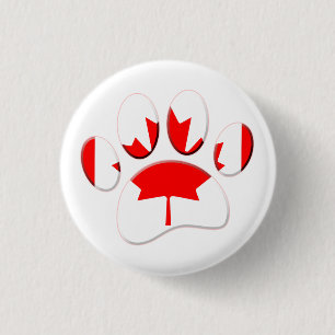 Canada Flag Dog Paw Print 1 Inch Round Button