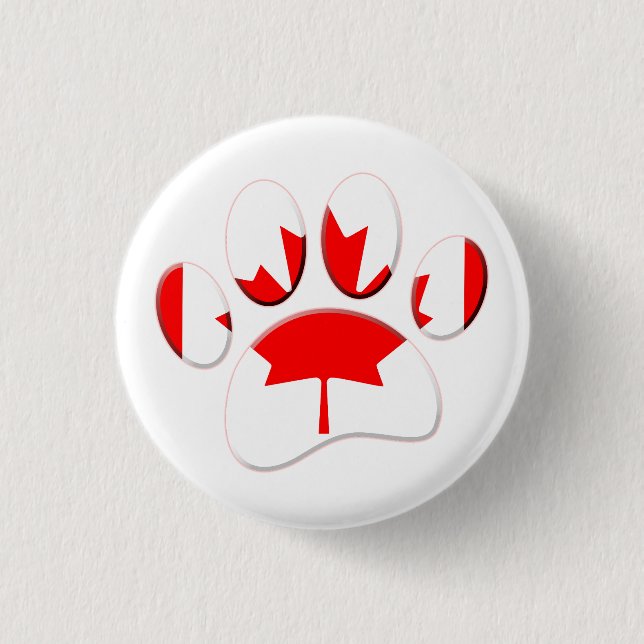 Canada Flag Dog Paw Print 1 Inch Round Button (Front)