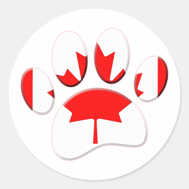 Canada Flag Dog Paw Print Classic Round Sticker (Front)