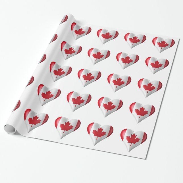 Canada Flag Heart Cutout Wrapping Paper (Unrolled)