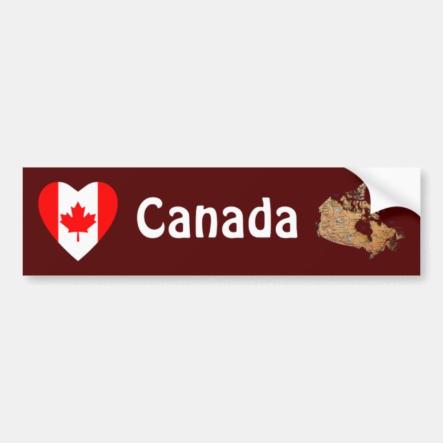 Canada Flag Heart + Map Bumper Sticker (Front)