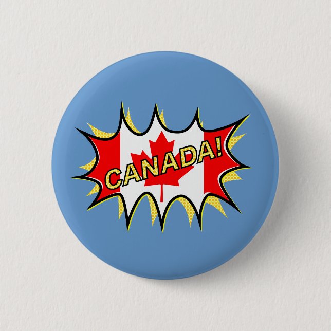 Canada Flag Kapow Comic Style Star 2 Inch Round Button (Front)
