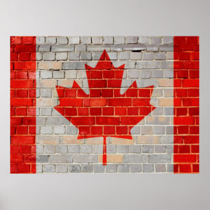 Canada flag on a brick wall poster