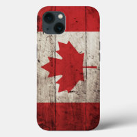 Canada Flag on Old Wood Grain