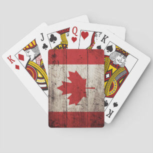 Canada Flag on Old Wood Grain Playing Cards