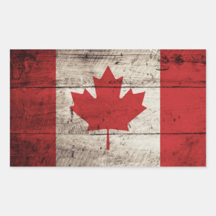 Canada Flag on Old Wood Grain Sticker