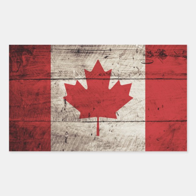 Canada Flag on Old Wood Grain Sticker (Front)