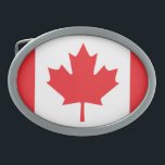 Canada Flag Oval Belt Buckle<br><div class="desc">Canadian Flag. The eleven pointed red red maple leaf and symmetrical red stripes make this one of the most recognizable national flags.</div>