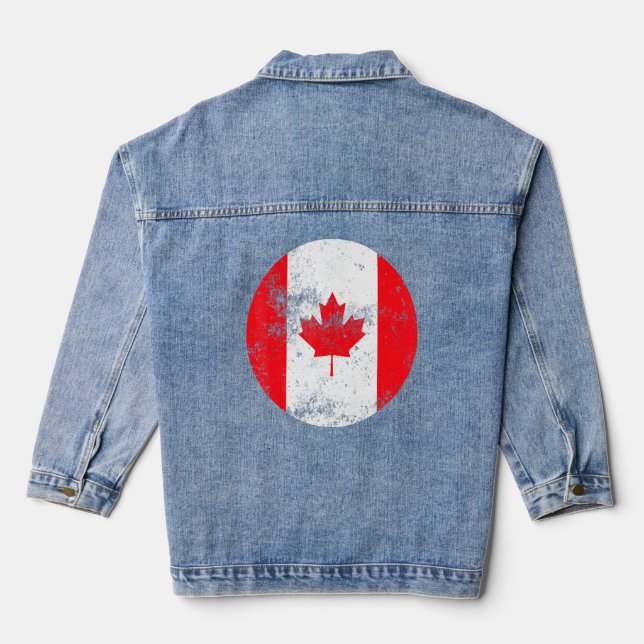 Canada Flag Patriot Canadian Roots Maple Leaf Souv Denim Jacket (Back)