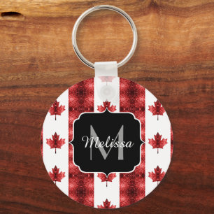 Canada flag red sparkles pattern Monogram Keychain