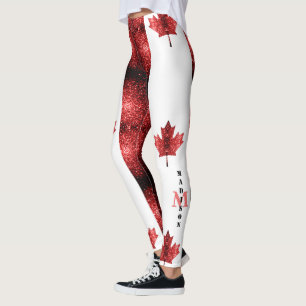 Canada flag red sparkles pattern Monogram Leggings