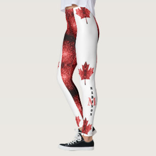 Canada flag red sparkles pattern Monogram Leggings