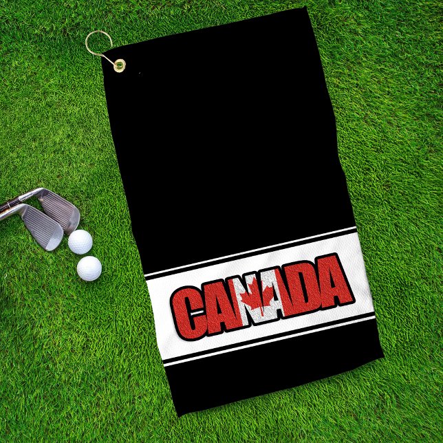 Canada Flag With Maple Leaf In Typographic Text Golf Towel (Creator Uploaded)